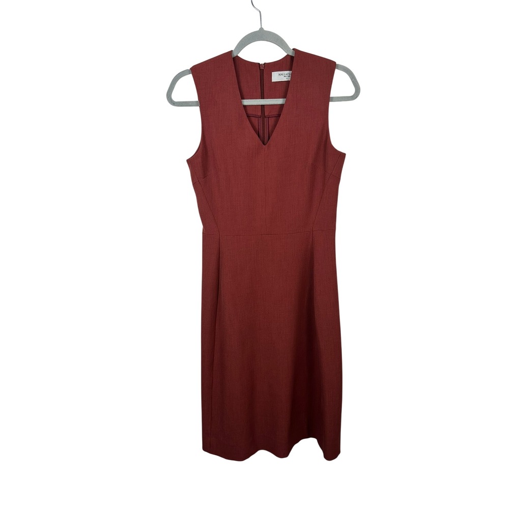 MM.LaFleur Sheath Dress Women 4 Rust Red Excellent V-Neck Sleeveless Workwear
